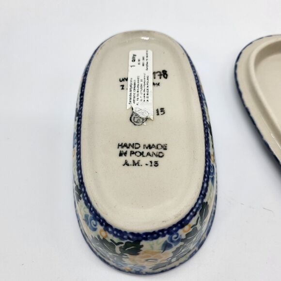 Polish Pottery Unikat Oval Lidded Trinket Box Floral Hand Painted Boleslawiec - Picture 8 of 12